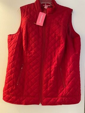 Woman Within Red Quilted Puffer Vest with Zipper